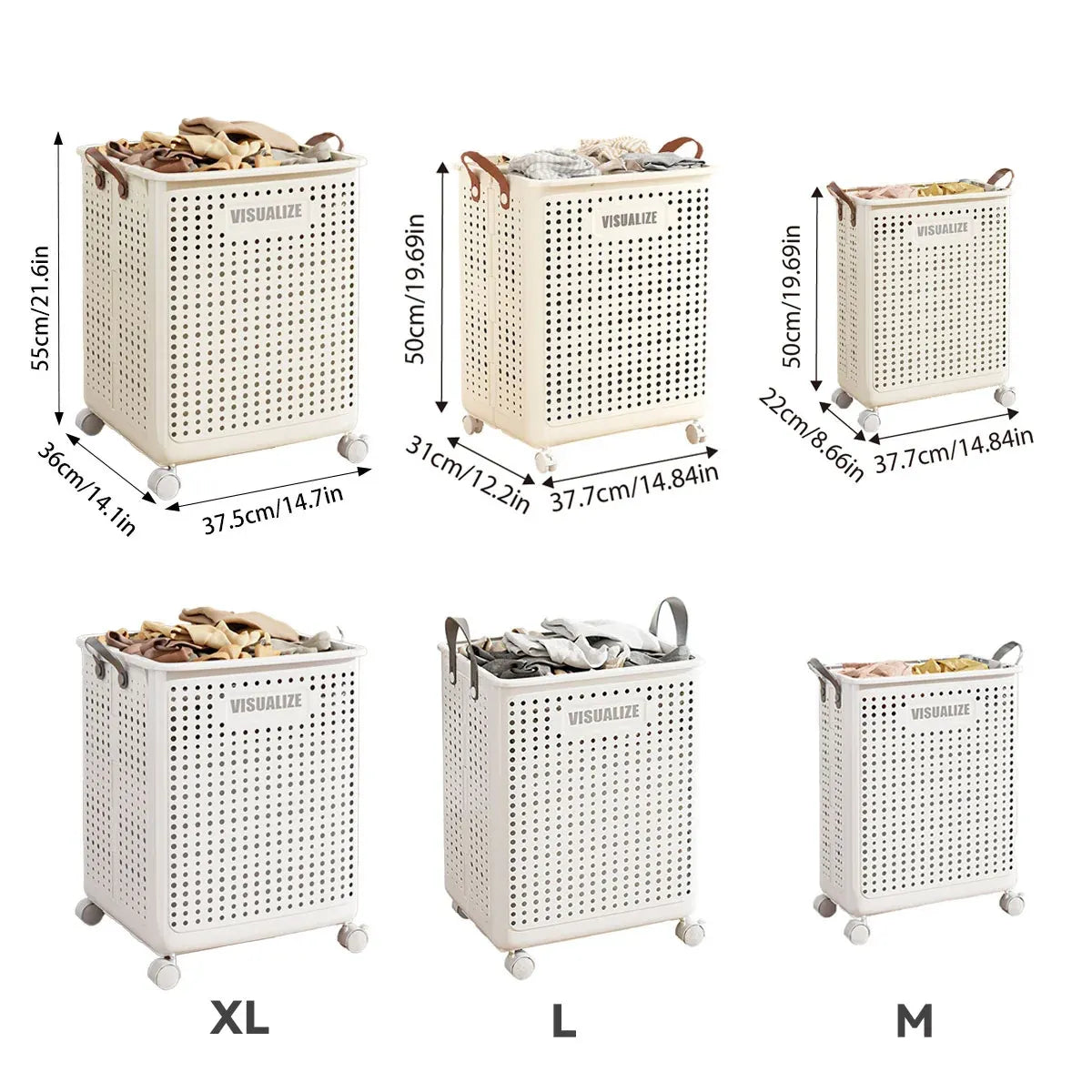 Folding Portable Laundry Basket Multifunctional Storage for Bathroom Household - M-Beige