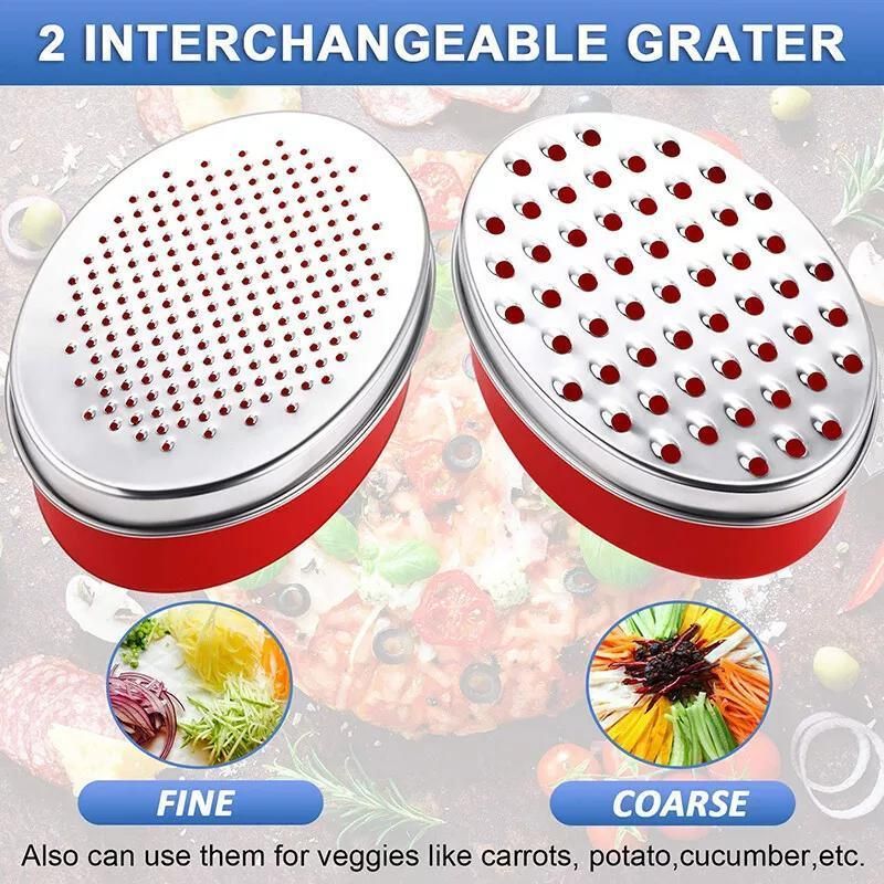 Stainless Steel Kitchen Cheese Grater with Container Storing Fruits Cheese Box - Red