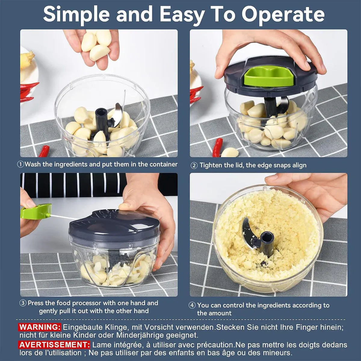 Garlic Press Chopper Slicer Hand Presser Grinder Crusher Home Kitchen Tools Use - 1000ml