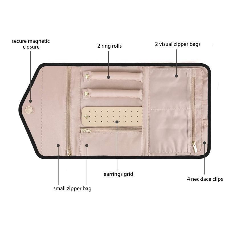 Periea Travel Jewellery Roll -Jewellery Travel Pouch Portable Case Box Organiser - Black