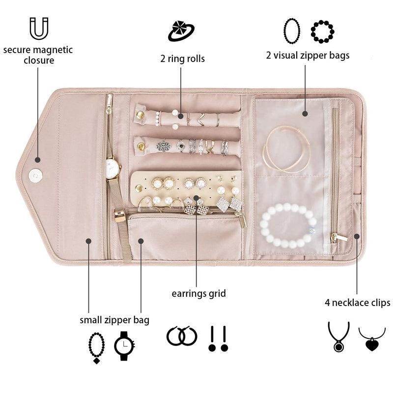 Periea Travel Jewellery Roll -Jewellery Travel Pouch Portable Case Box Organiser - Black