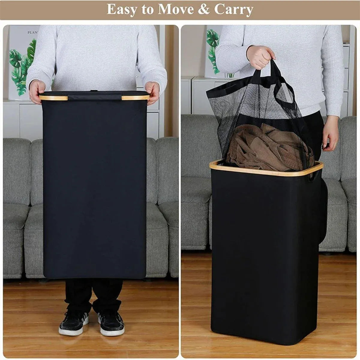 Bathroom Laundry Basket Large Clothes Hamper Dirty Laundry Storage Organizer - Black
