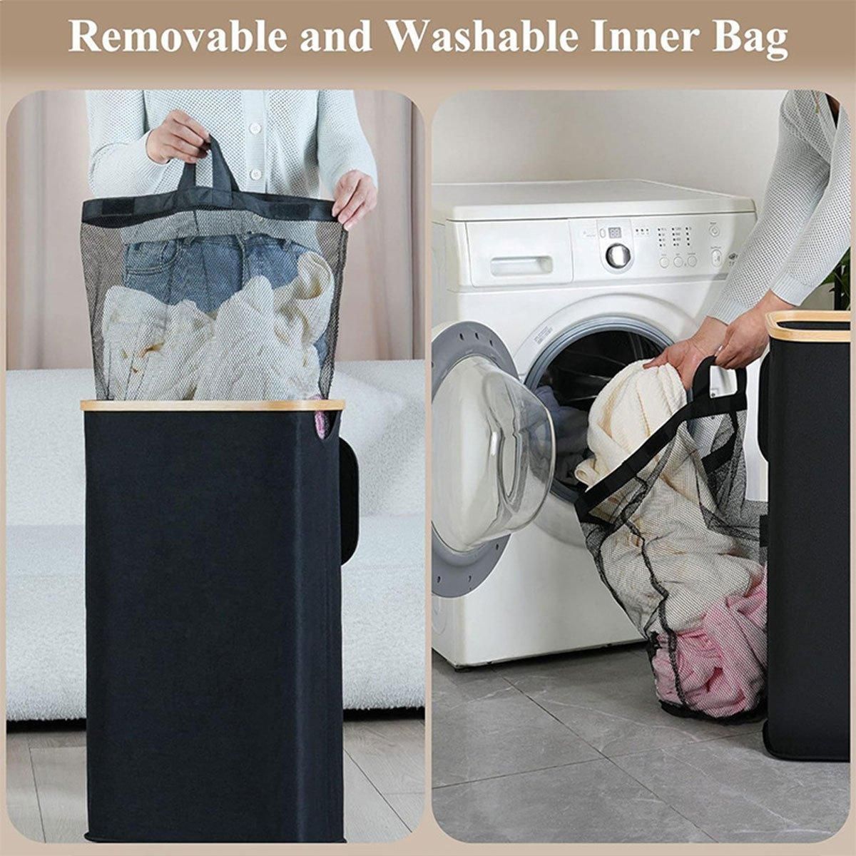 Bathroom Laundry Basket Large Clothes Hamper Dirty Laundry Storage Organizer - Black