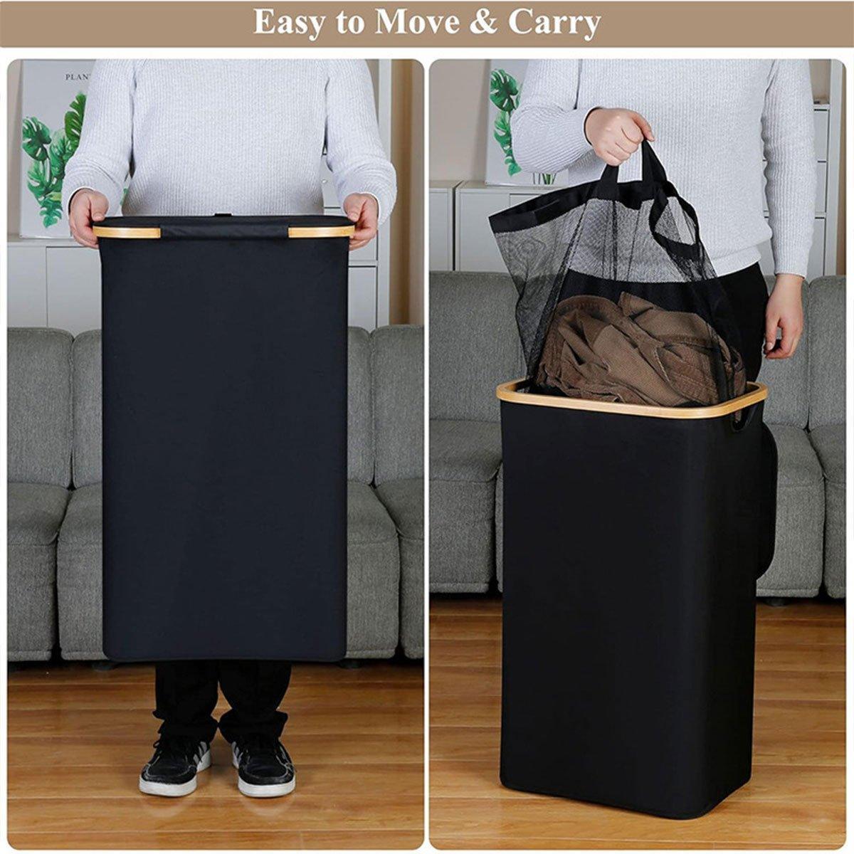 Bathroom Laundry Basket Large Clothes Hamper Dirty Laundry Storage Organizer - Black
