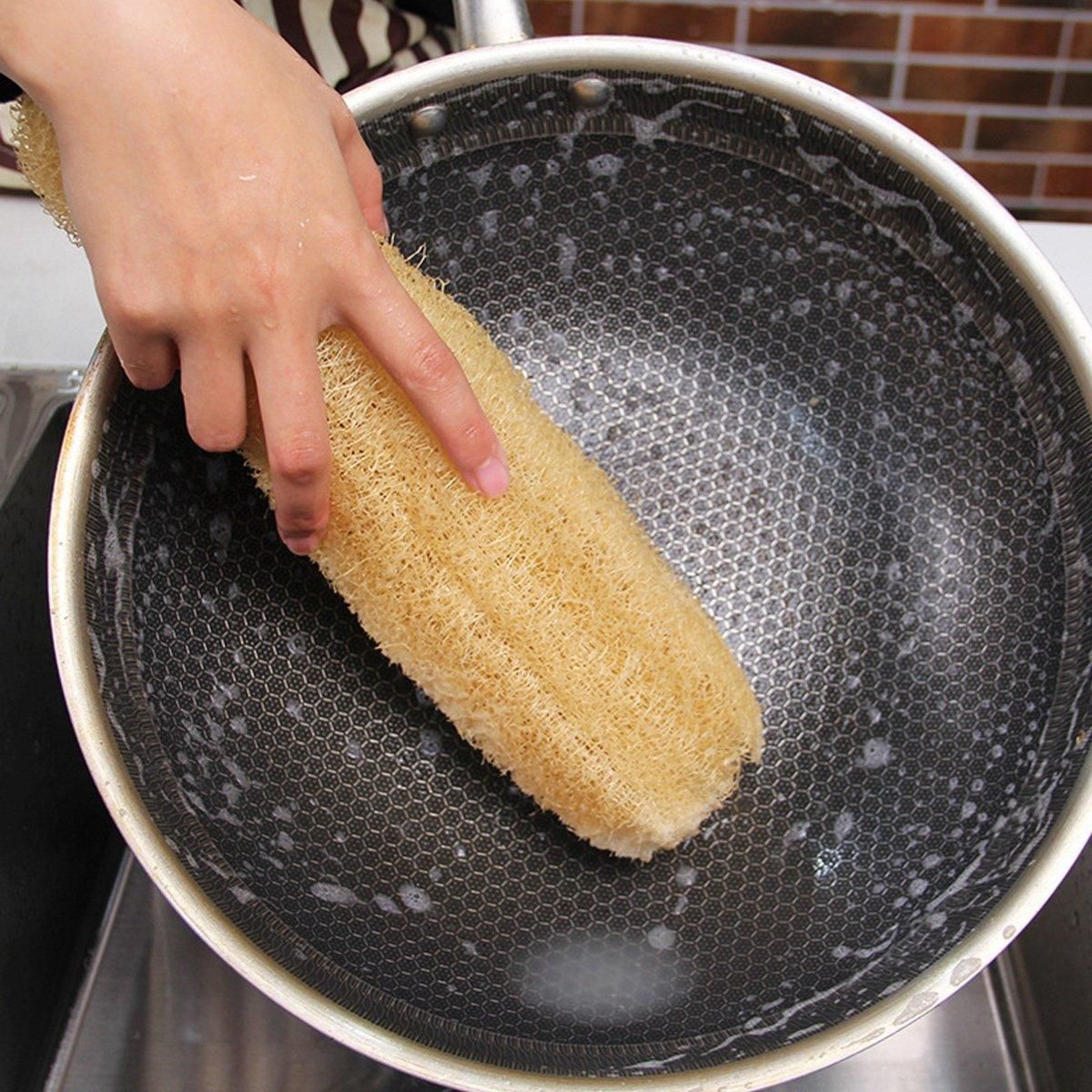 Natural Loofah Sponge Kitchen Scrubber for Dishwashing Pot Cleaning 5 Pack