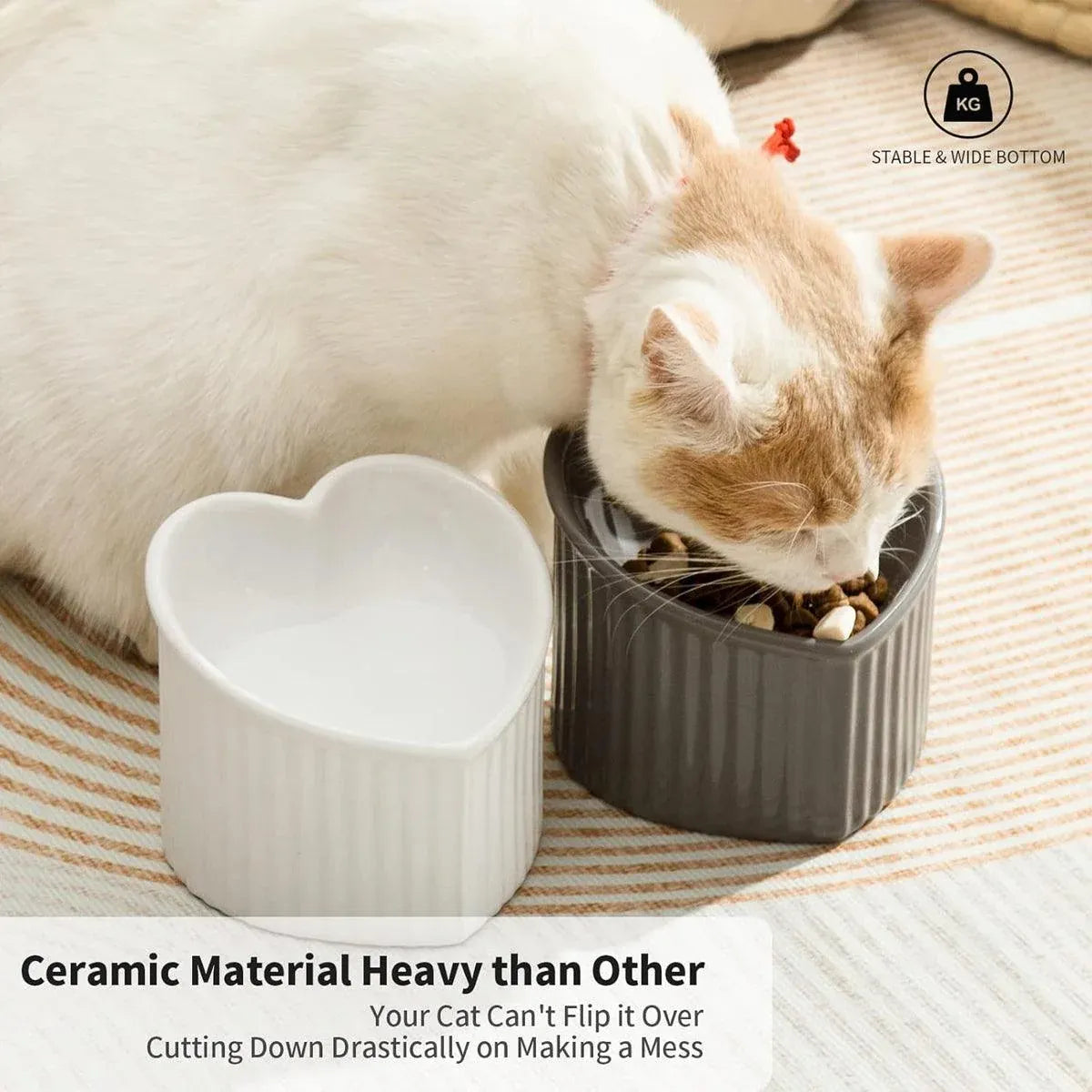 Love Shape Slanted Cat Bowl Ceramic Pet Bowl for Cats Food Water Feeding Dish - Black