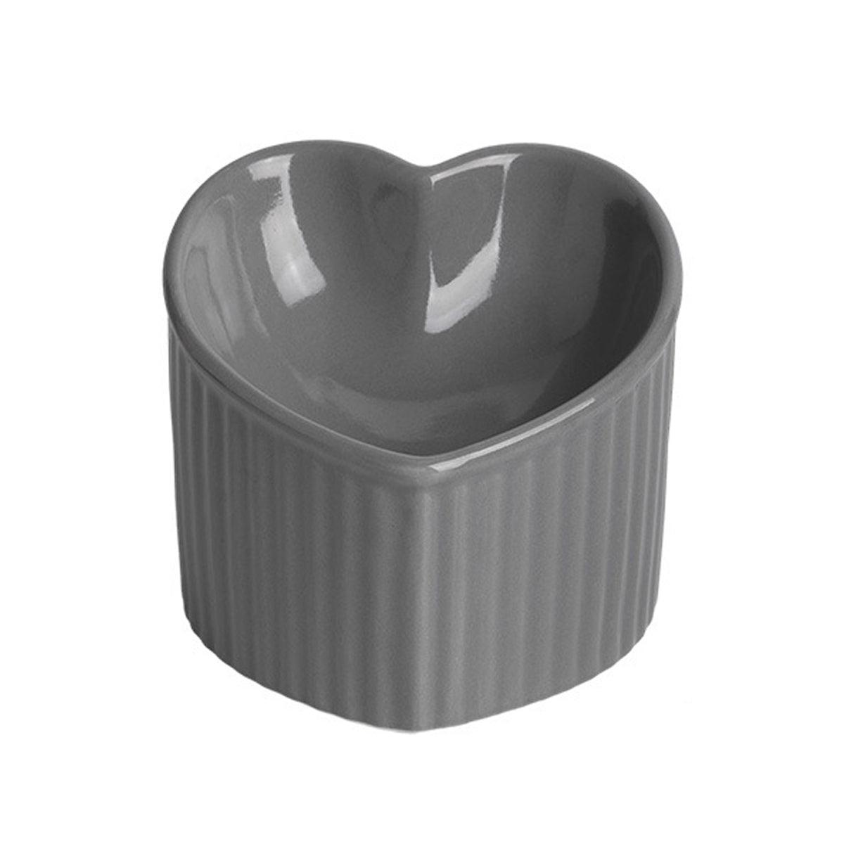 Love Shape Slanted Cat Bowl Ceramic Pet Bowl for Cats Food Water Feeding Dish - Black