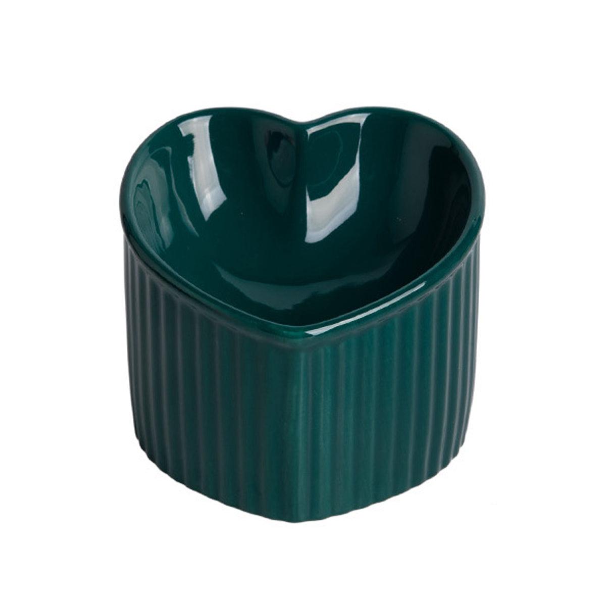 Love Shape Slanted Cat Bowl Ceramic Pet Bowl for Cats Food Water Feeding Dish - Green