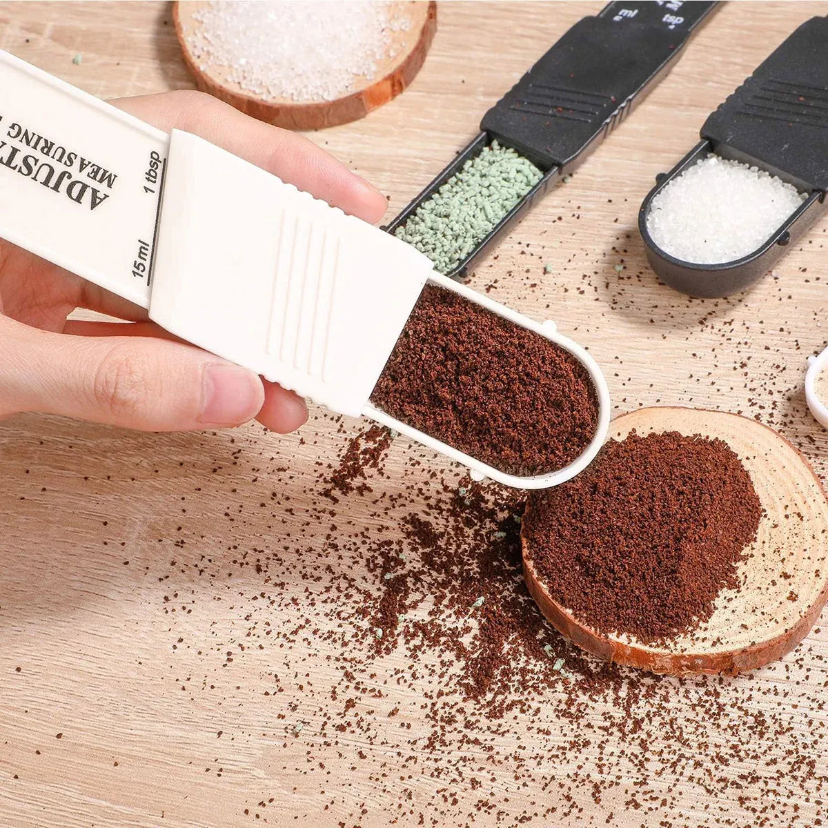 2PCS Adjustable ml Gram Plastic Measuring Spoon Scale Kitchen For Metering Spoon - Black