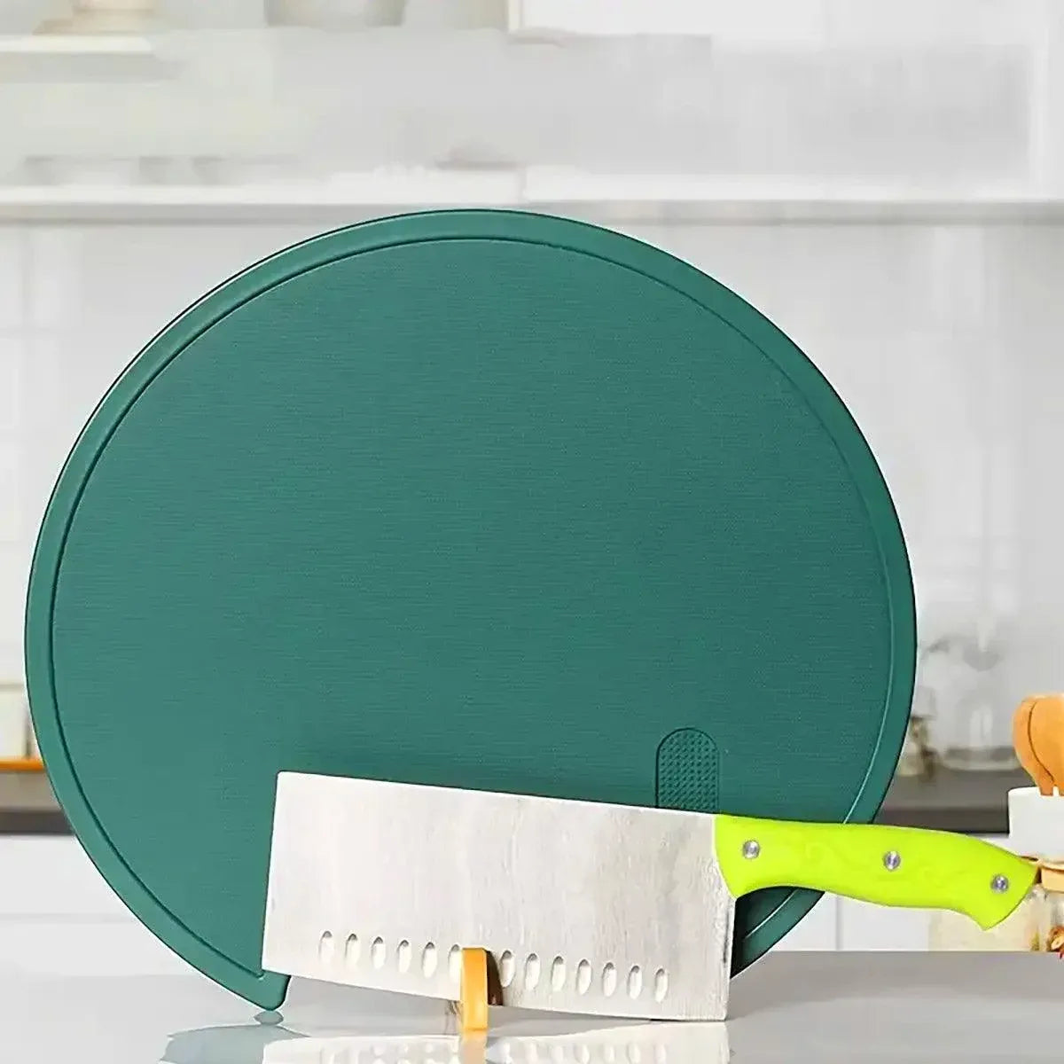 Round Green Plastic Kitchen Chopping Board Household Food Cutting Board Tool - 35cm