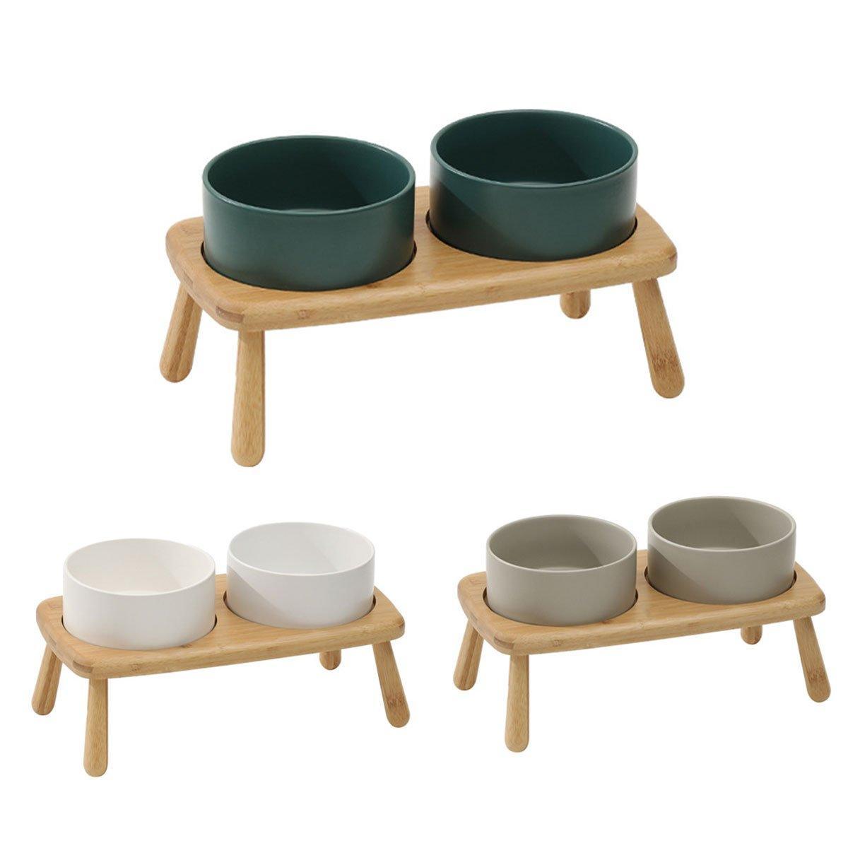 Ceramic Elevated Dog Bowl Anti-Slip Double Bowl for Small Medium Large Dogs - Grey