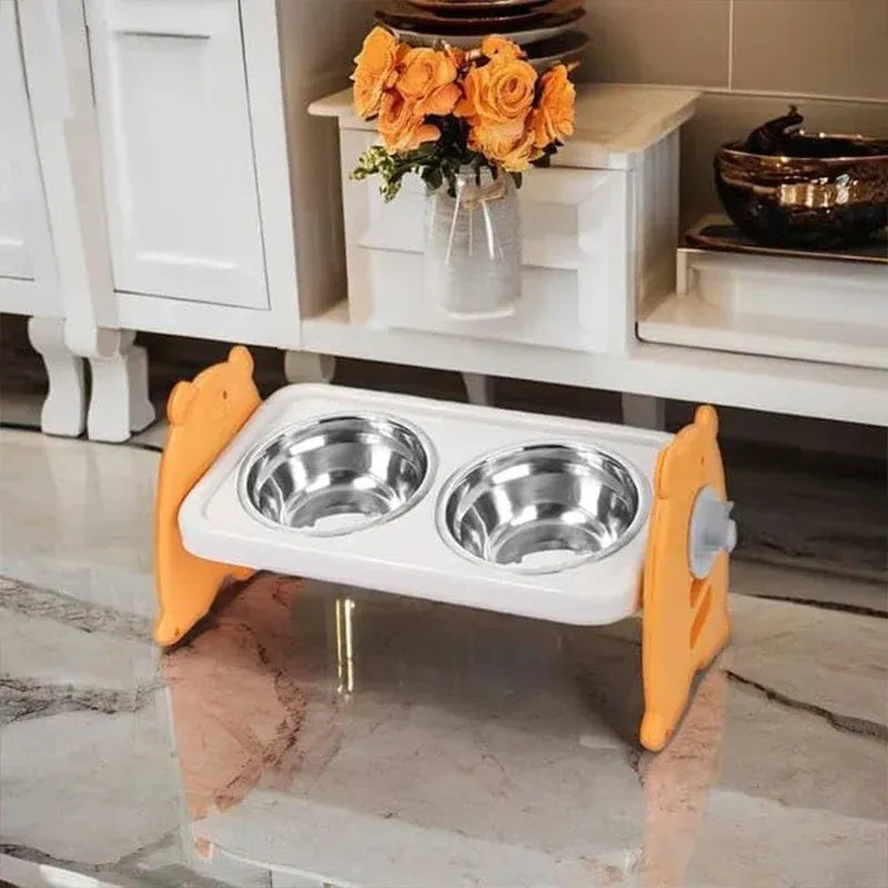 Double Pet Feeding Bowls Stainless Steel Non Slip Cat Dog Water Bowl Food Dish - Orange