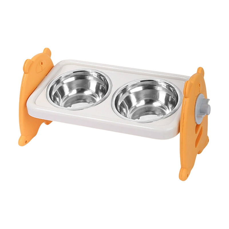 Double Pet Feeding Bowls Stainless Steel Non Slip Cat Dog Water Bowl Food Dish - Pink