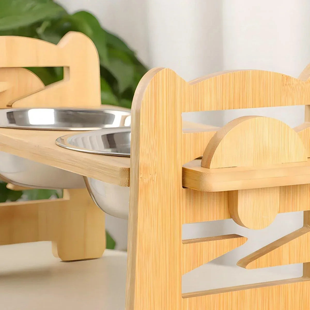 Wood Adjustable Elevated Raised Pet Dog Feeder Stainless Steel Bowl Water Stand