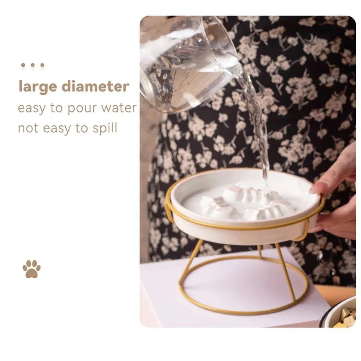 Ceramic Cat Bowl Slow Feeder Pet Food Tray for Cats and Dogs Non Slip Design - Yellow Bowl-White Tray Rack