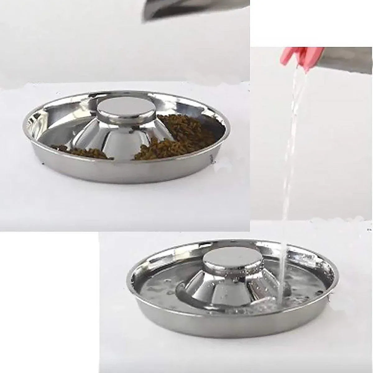 2pcs Stainless Steel Dog Cat Slow Feeder Pet Food Bowl Non-Slip Stop Eating Dish