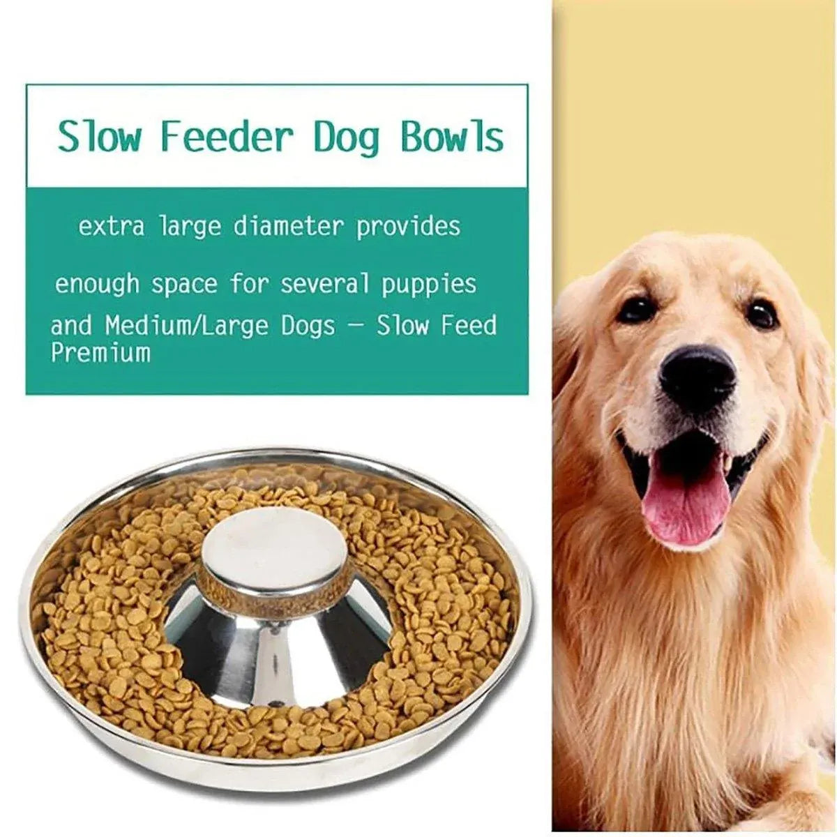 2pcs Stainless Steel Dog Cat Slow Feeder Pet Food Bowl Non-Slip Stop Eating Dish