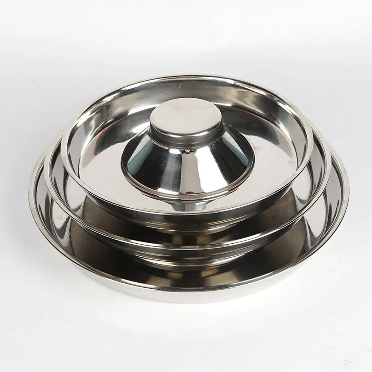 2pcs Stainless Steel Dog Cat Slow Feeder Pet Food Bowl Non-Slip Stop Eating Dish