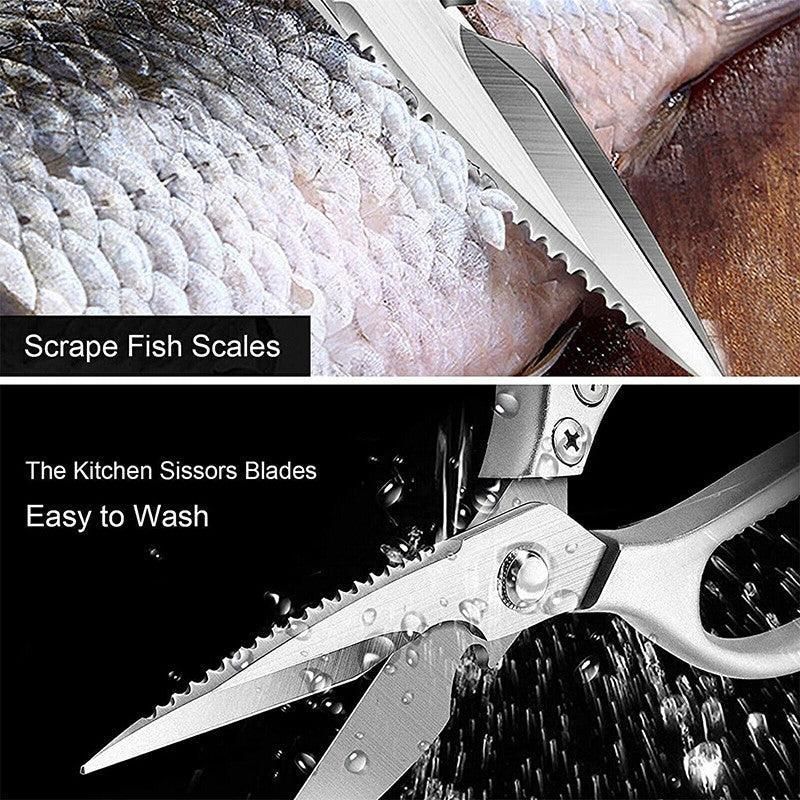 2X Japanese Heavy Duty Stainless Steel Kitchen Scissors Shears Fish Chicken Bone - 2pcs Silver
