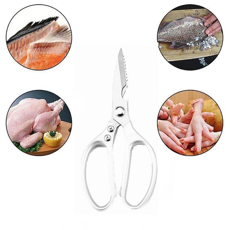 2X Japanese Heavy Duty Stainless Steel Kitchen Scissors Shears Fish Chicken Bone - 2pcs Silver
