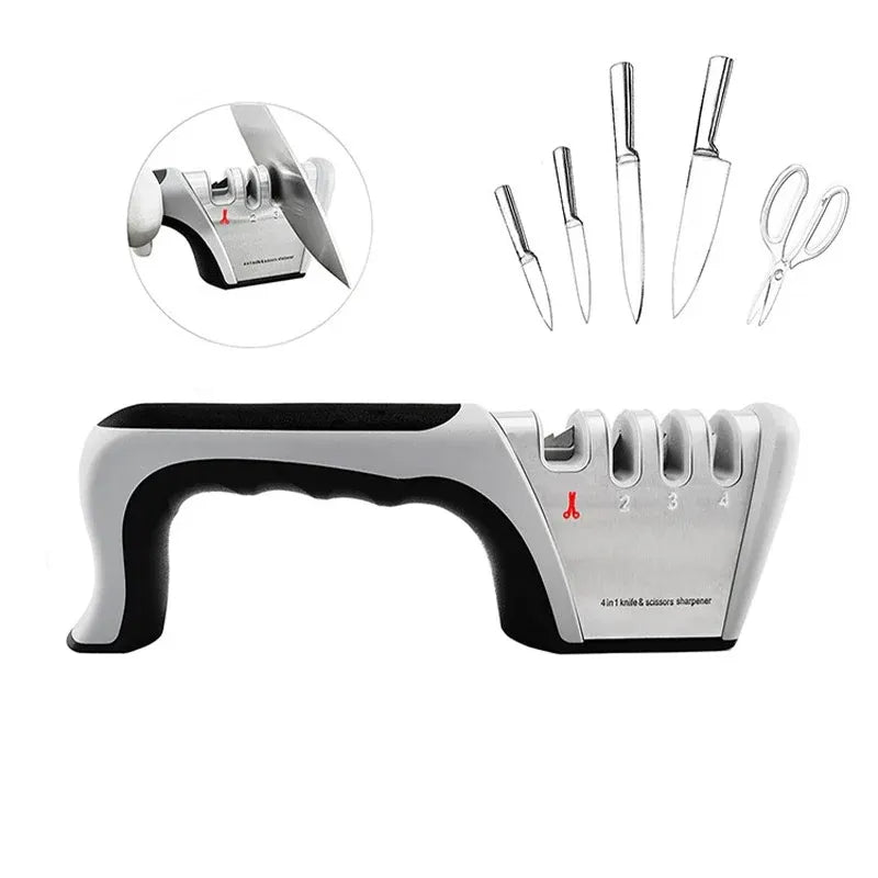 Four Stage Knife Sharpener Multifunction Kitchen Blade Sharpening Tool Quick Use - Red
