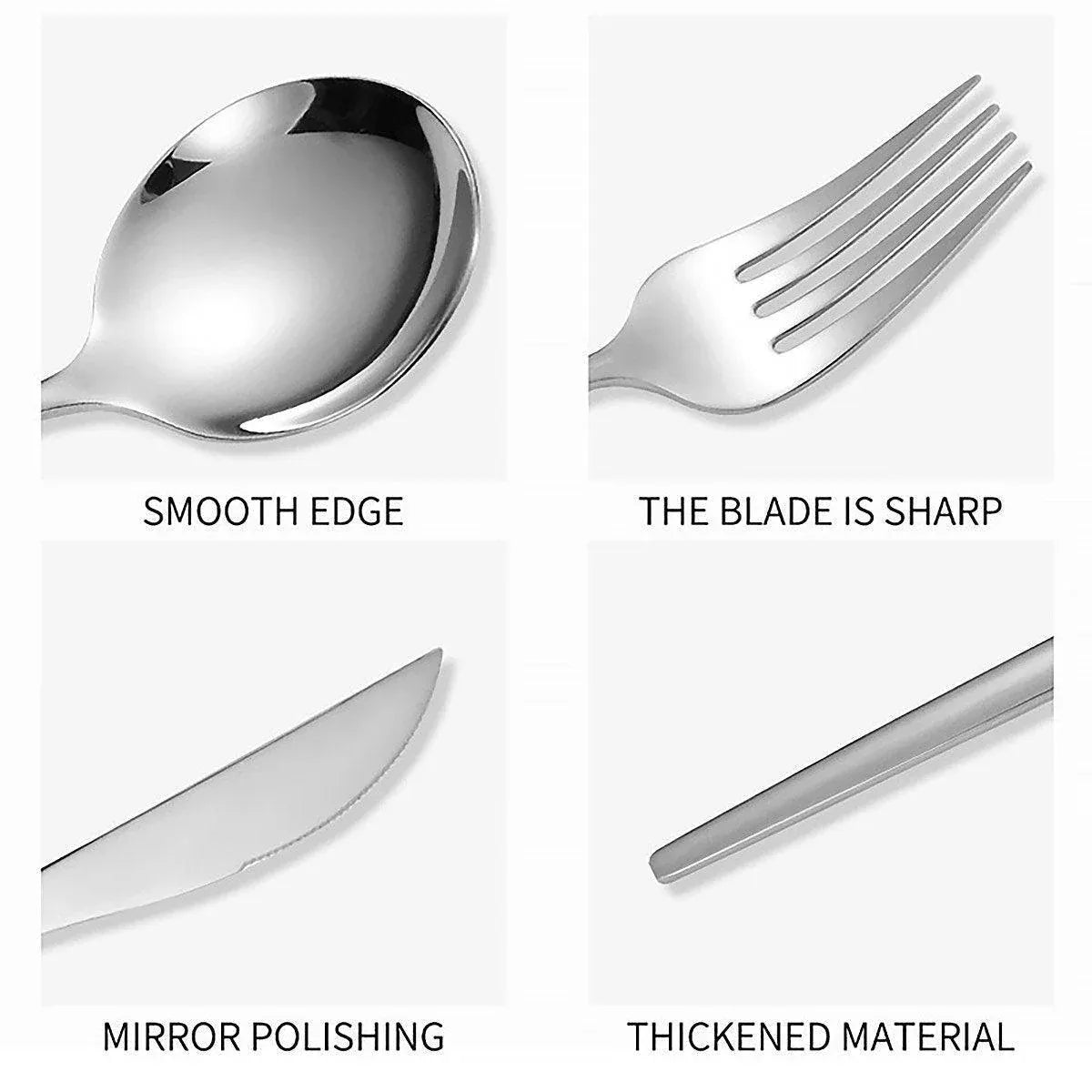 24PCS Stainless Steel Cutlery Set Knife Fork Spoon Set Durable Flatware Dining - Silver gift box set
