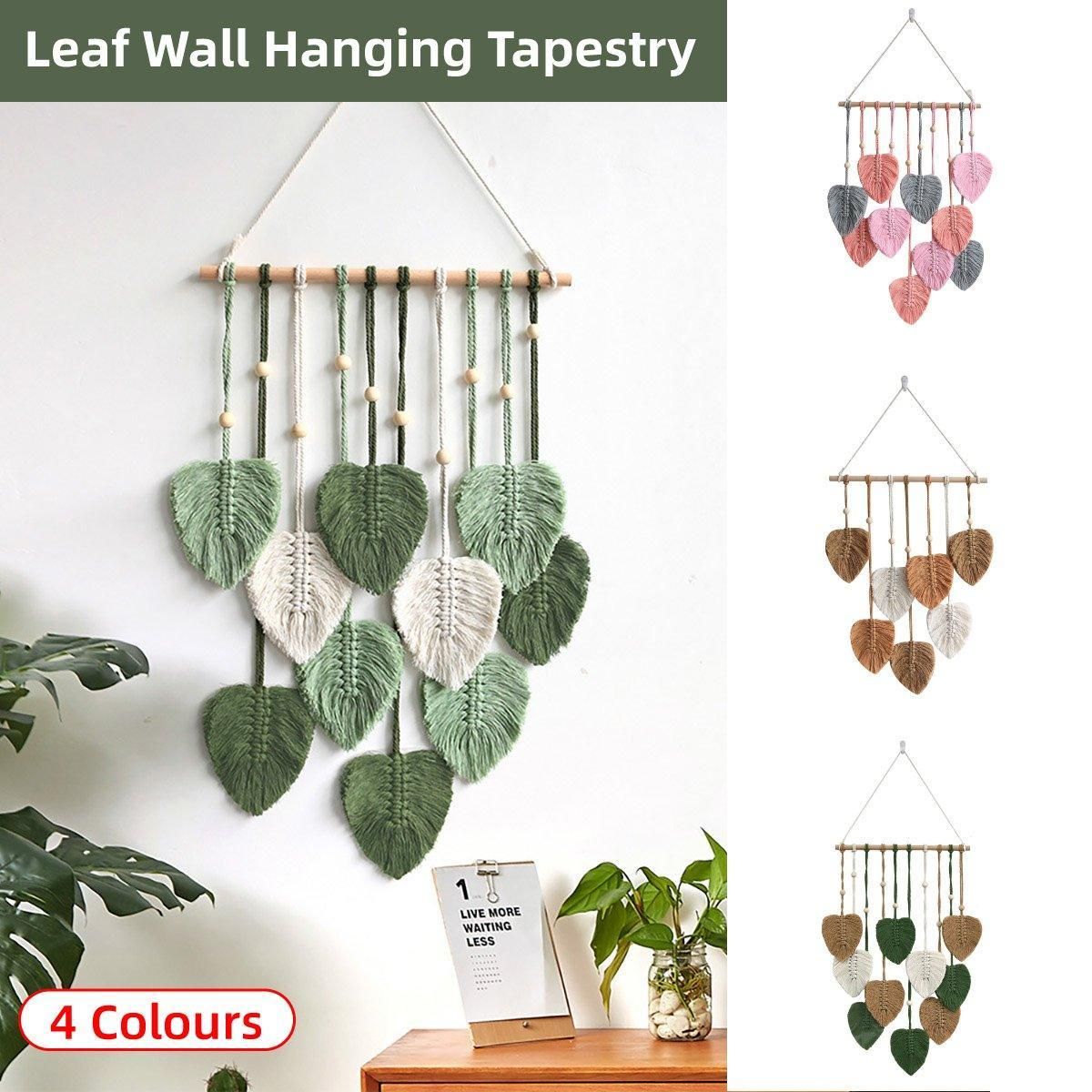 Handmade Braided Cotton Rope Leaves Wall Hanging Home Decoration Ornament - Green