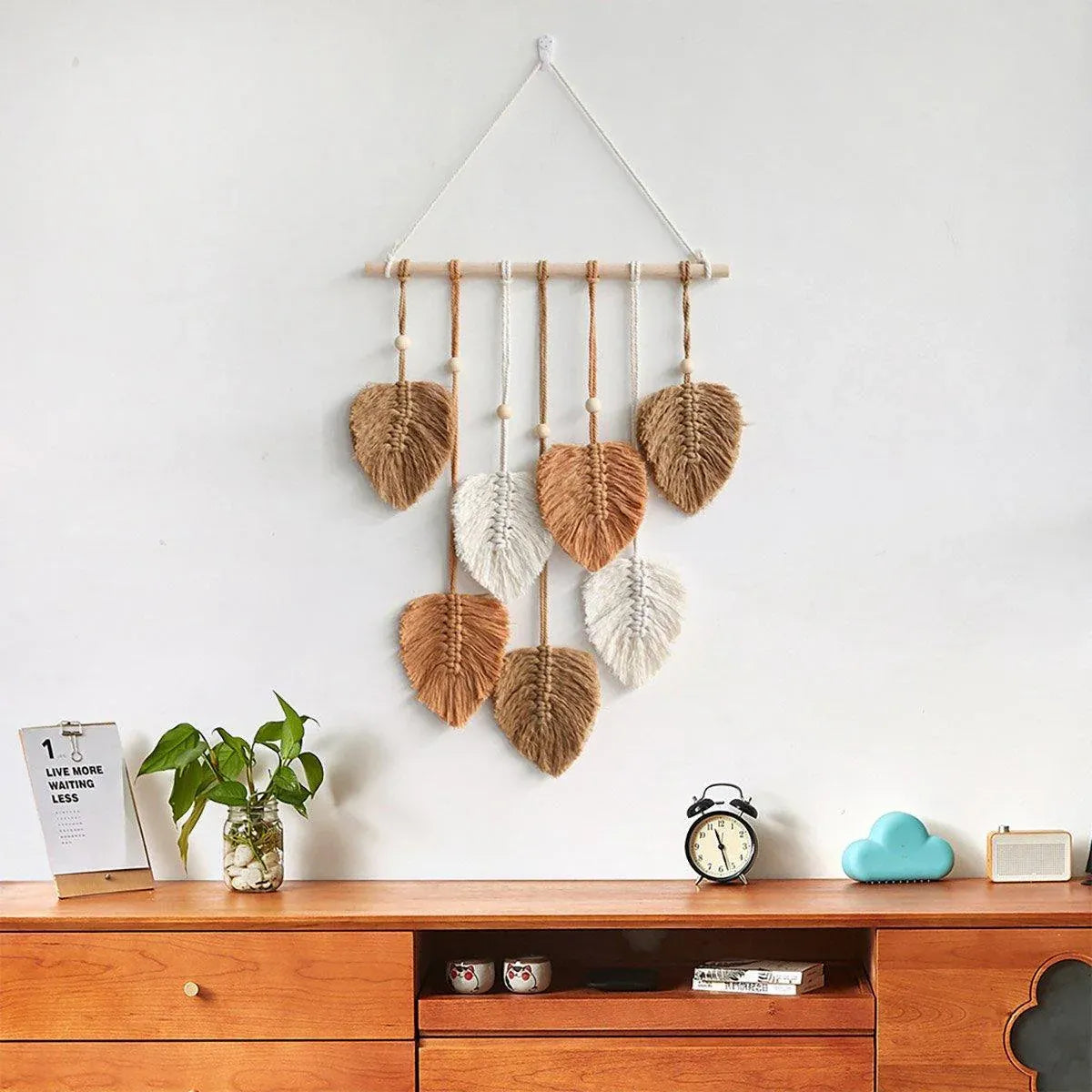 Handmade Braided Cotton Rope Leaves Wall Hanging Home Decoration Ornament - Khaki
