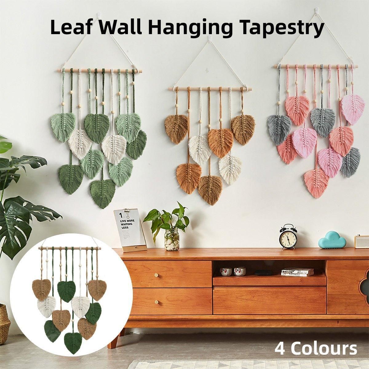 Handmade Braided Cotton Rope Leaves Wall Hanging Home Decoration Ornament - Pink