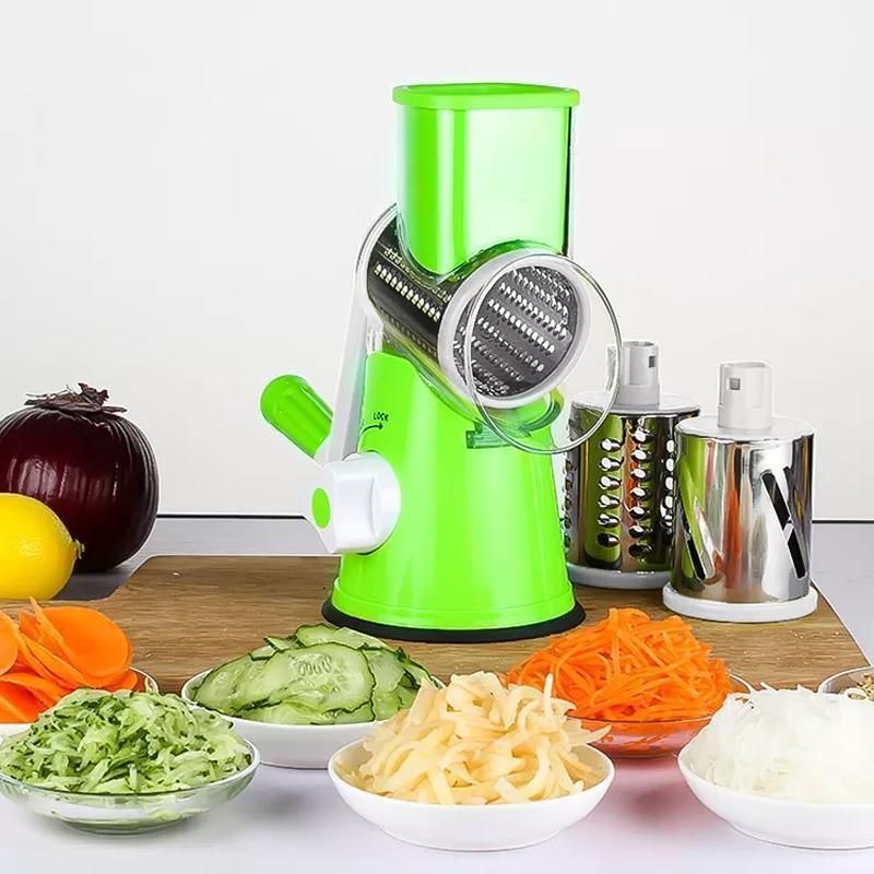 Kitchen Vegetable Fruit Slicer Cutter Shredder Food Manual Rotary Grater Chopper - Green