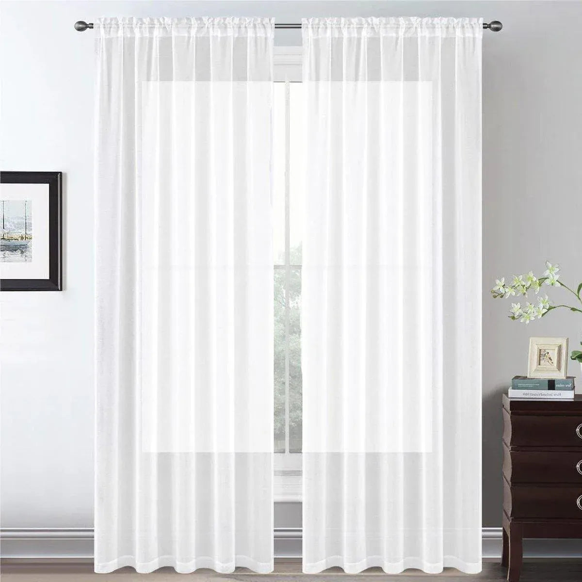 Sheer Voile Curtains Rod Pocket Window Panel for Bedroom 140cm x 230cm Drapes - Black