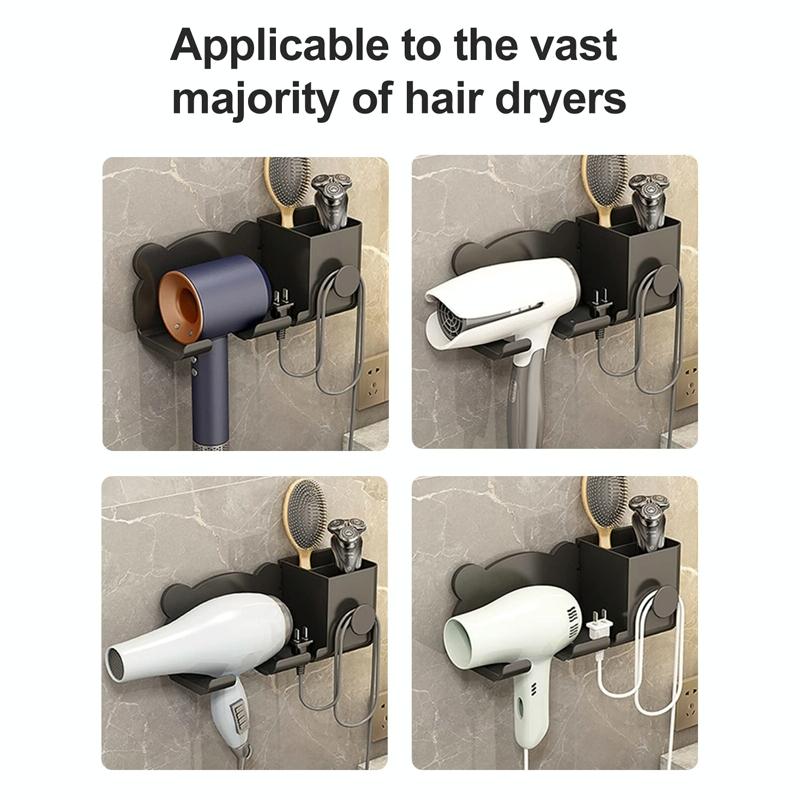 Wall Mounted Holder For Dyson Hair Dryer Bathroom Storage Rack Simple Black - Simple White