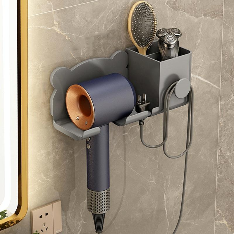 Wall Mounted Holder For Dyson Hair Dryer Bathroom Storage Rack Simple Black - Simple Black