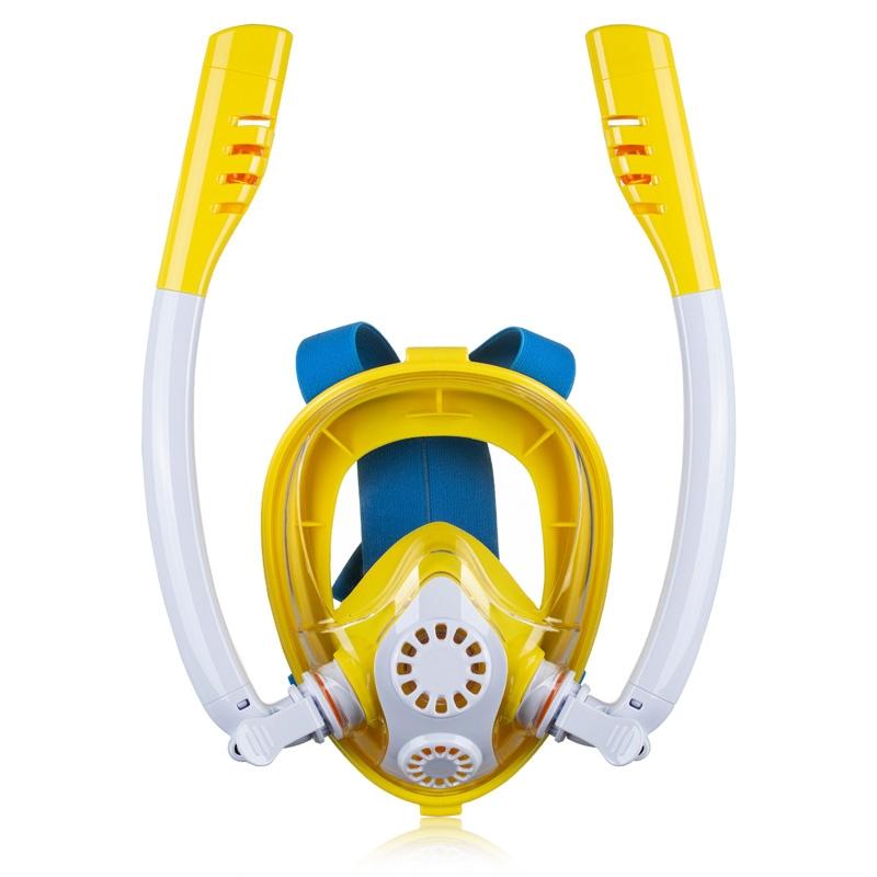 Full Dry Silicone Kids Diving Mask with Double Tubes - White Blue