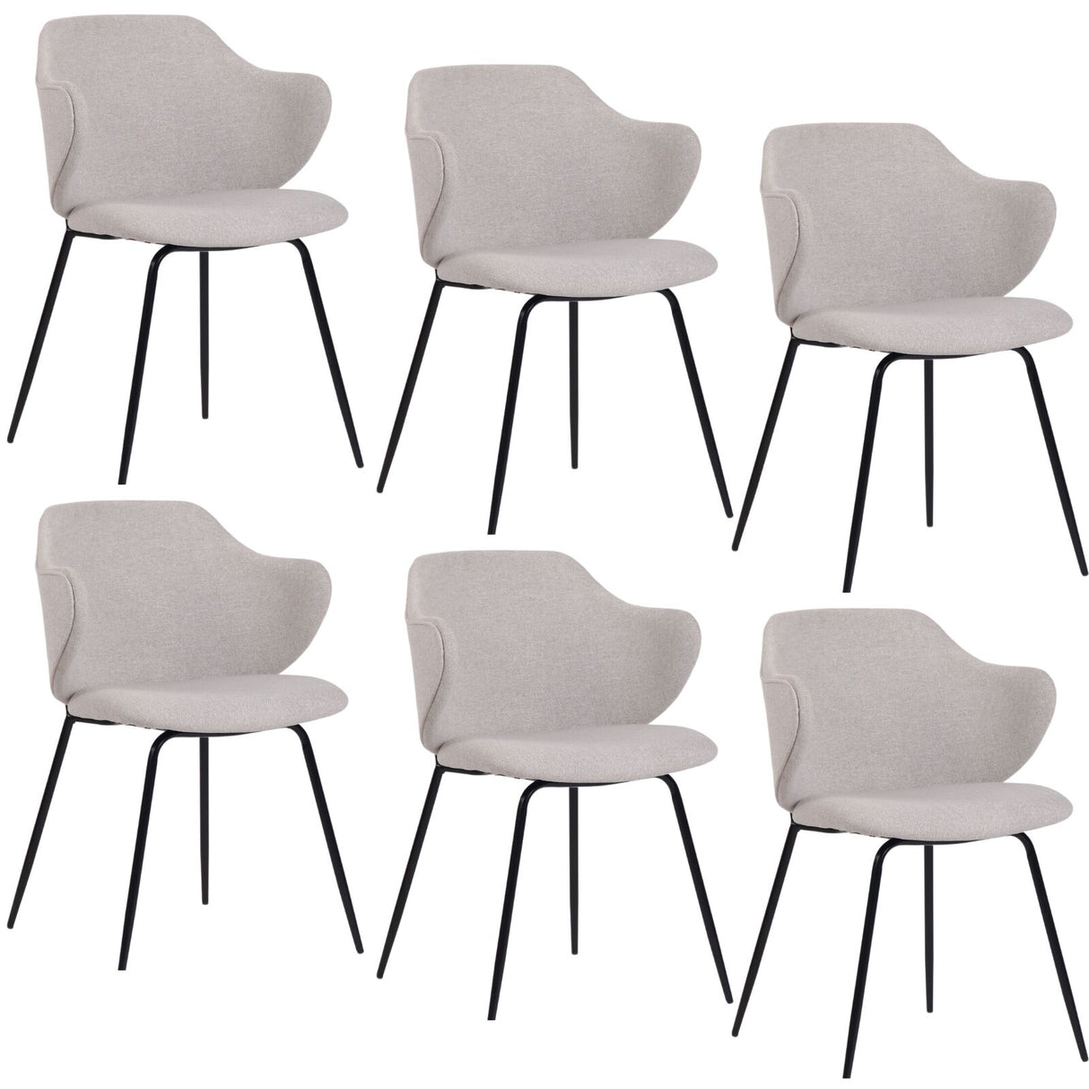 Set of 6 Dining Chairs Fabric with Metal Legs in Ivory Beige
