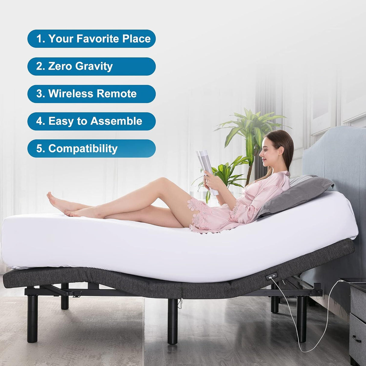 S*MAX Queen Adjustable Zero Gravity Bed Frame with Dual Motors Wireless Remote & USB Ports