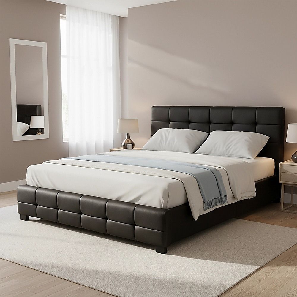 Double PU Leather Deluxe Bed Frame Black