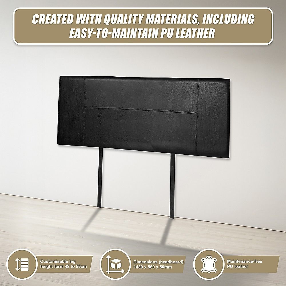 PU Leather Double Bed Headboard Bedhead - Black