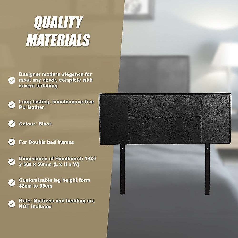 PU Leather Double Bed Headboard Bedhead - Black