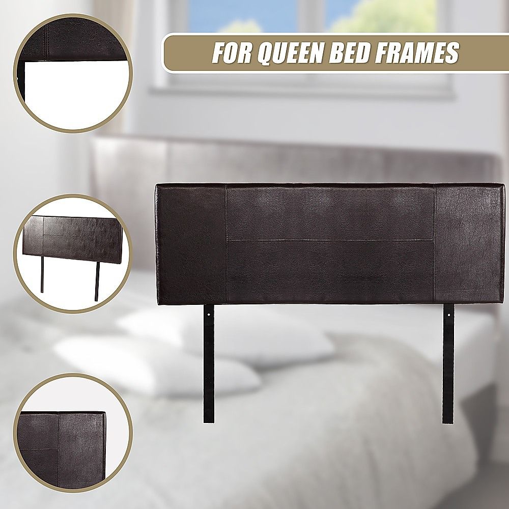 PU Leather Queen Bed Headboard Bedhead - Brown