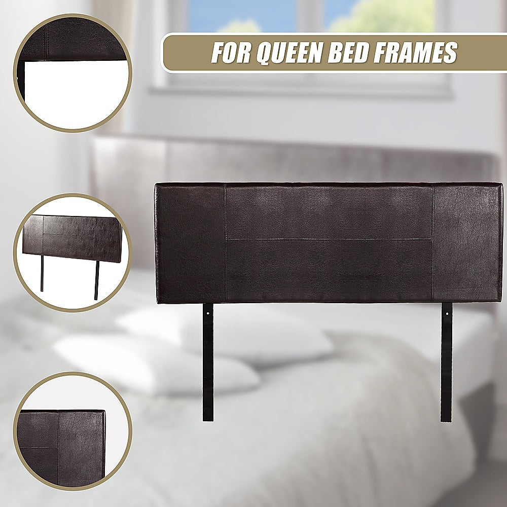 PU Leather Queen Bed Headboard Bedhead - Brown