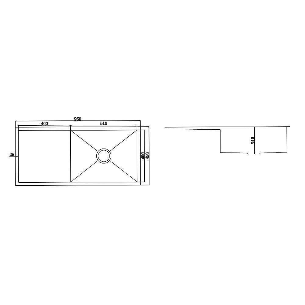 960x450mm Handmade 1.2mm Stainless Steel Undermount Topmount Kitchen Sink with Waste