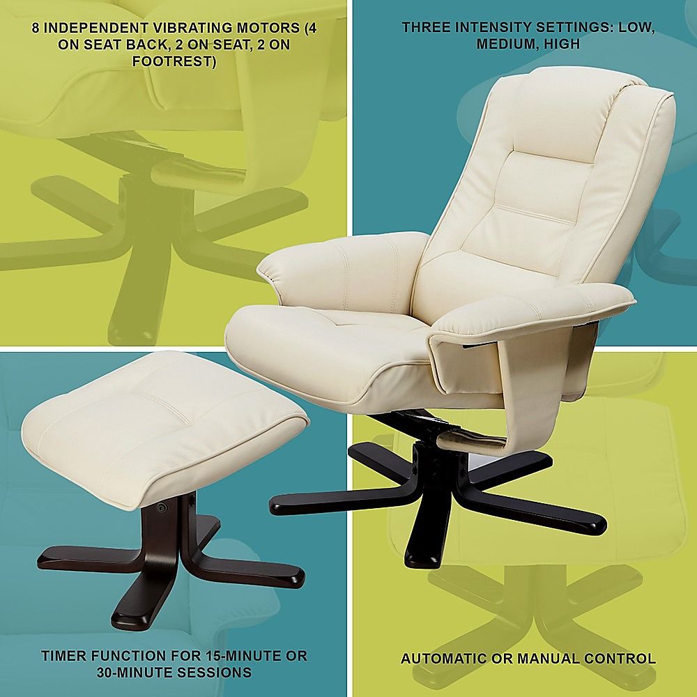 Massage Chair Recliner – Cream PU Leather Chair with Ottoman & Remote