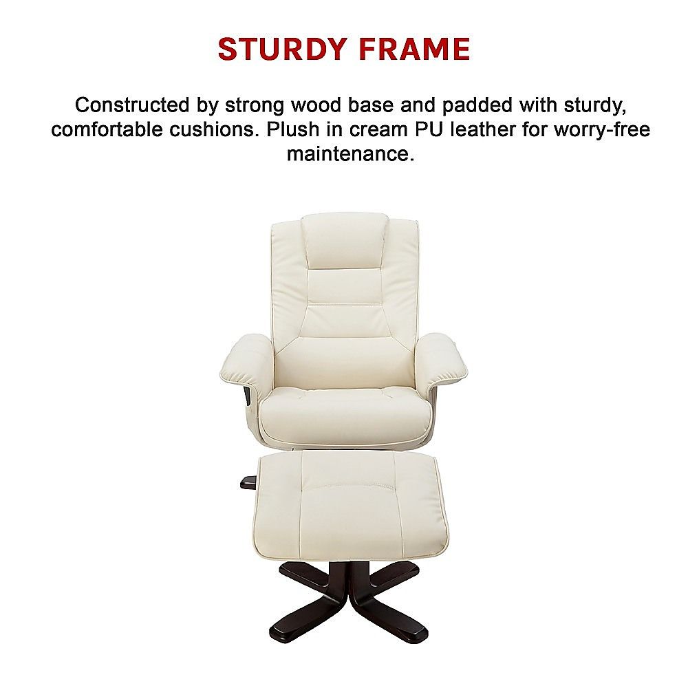 Massage Chair Recliner – Cream PU Leather Chair with Ottoman & Remote