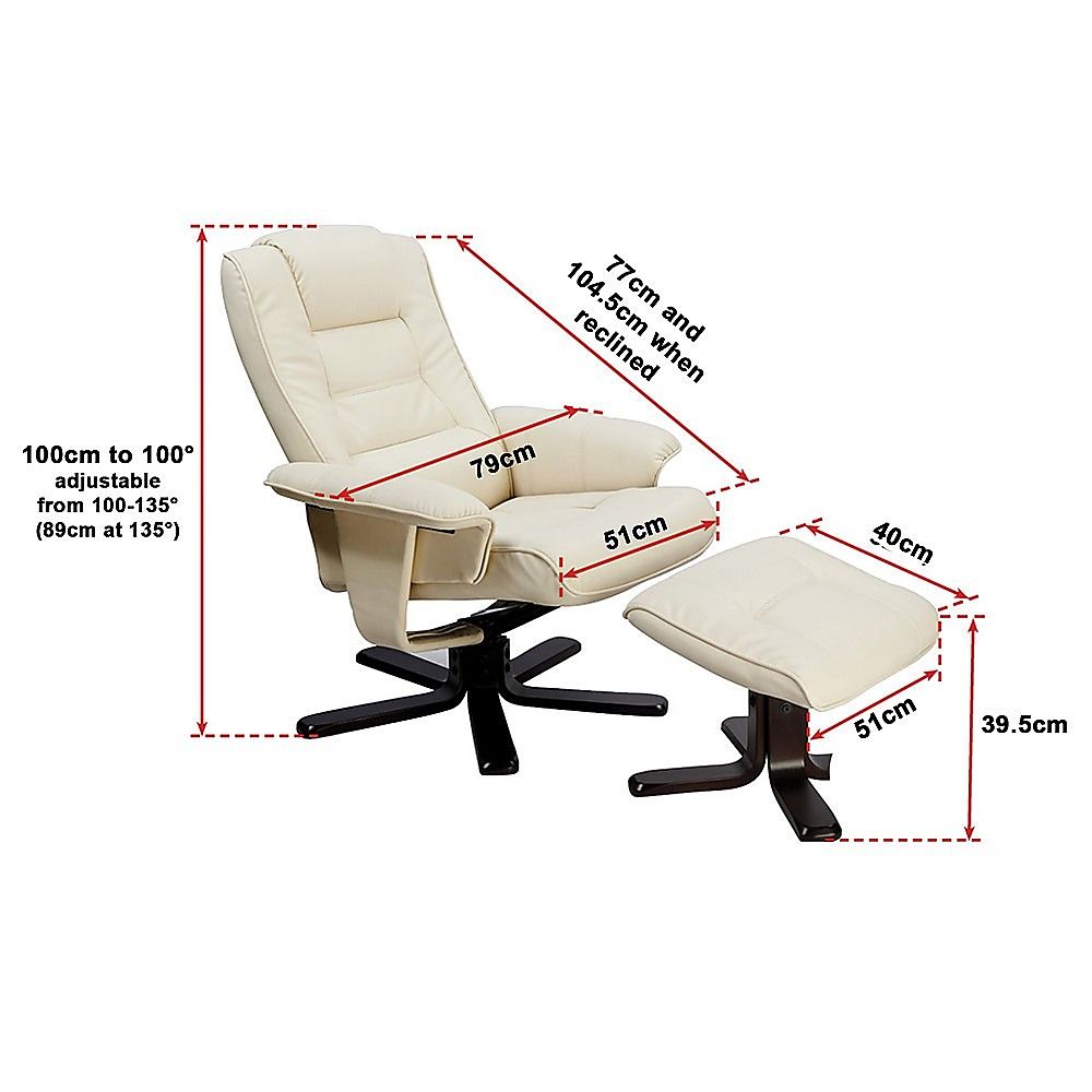 Massage Chair Recliner – Cream PU Leather Chair with Ottoman & Remote