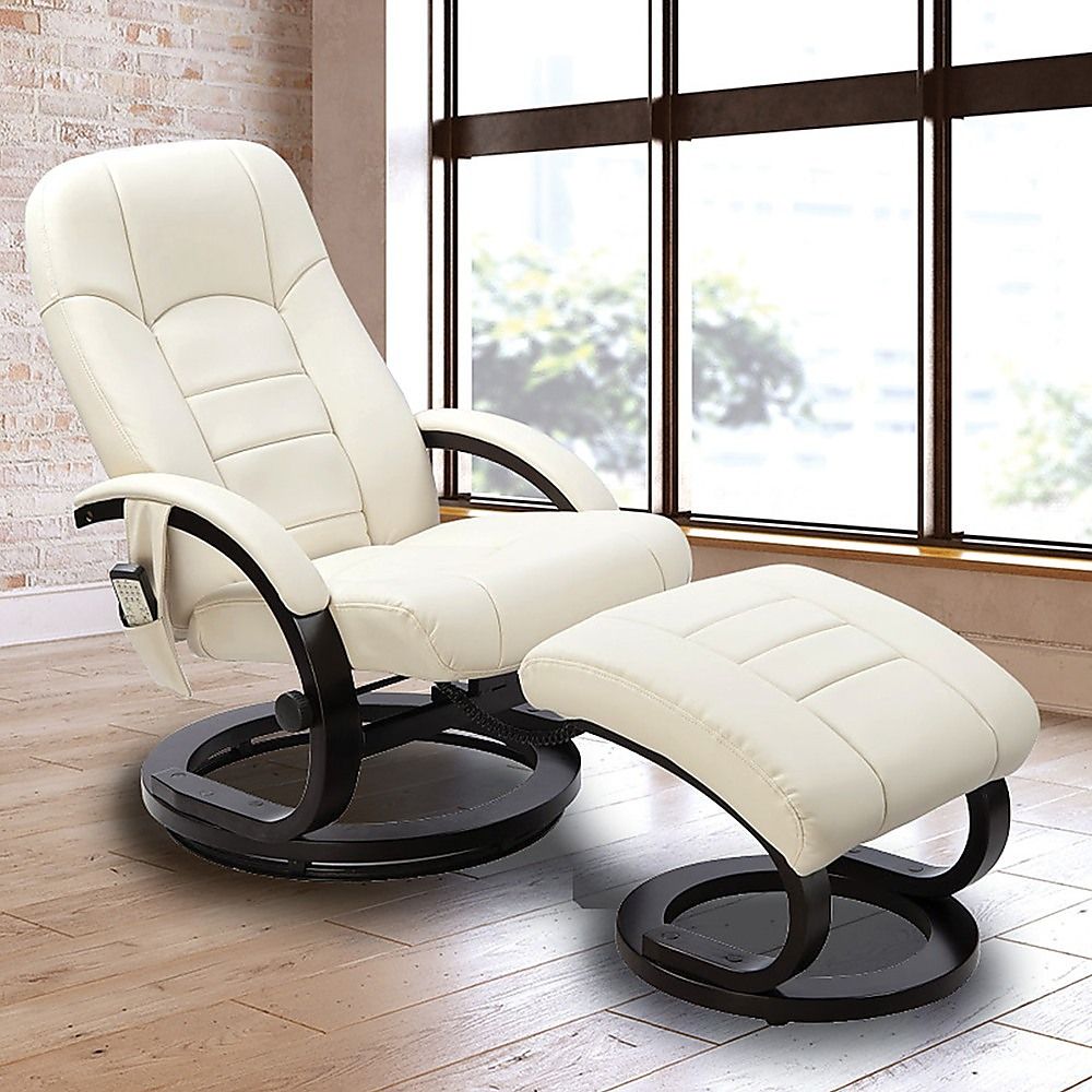 Massage Chair Recliner – 8-Motor Cream PU Leather Chair & Ottoman