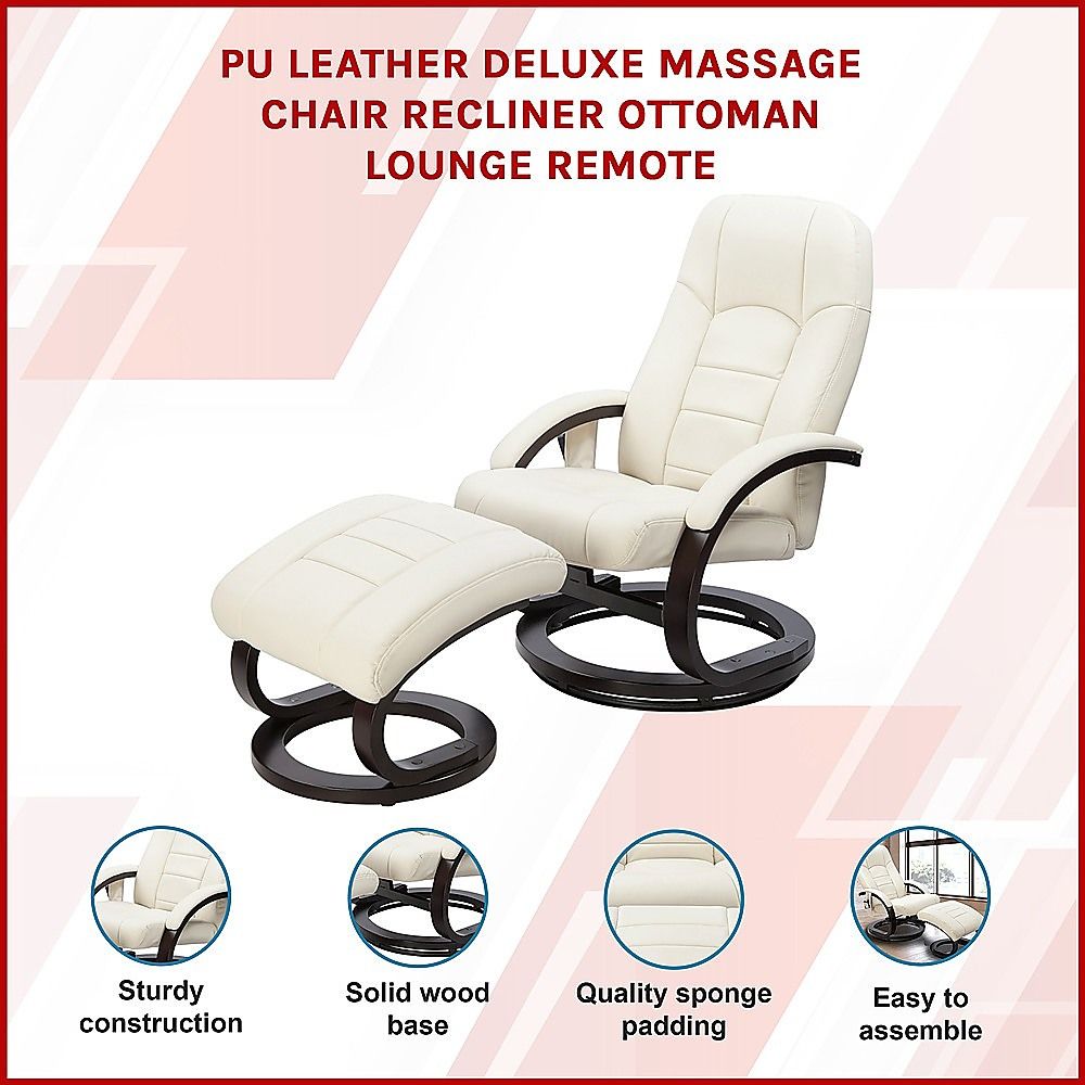 Massage Chair Recliner – 8-Motor Cream PU Leather Chair & Ottoman