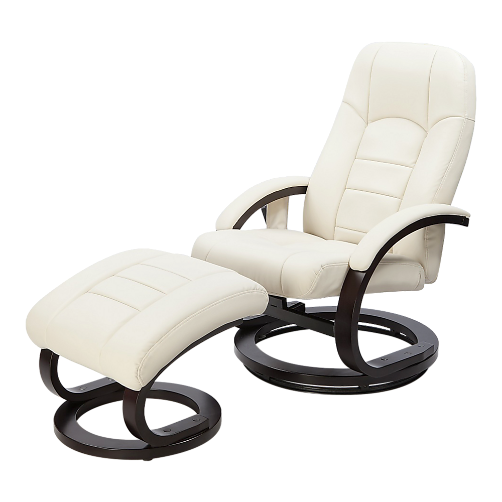 Massage Chair Recliner – 8-Motor Cream PU Leather Chair & Ottoman