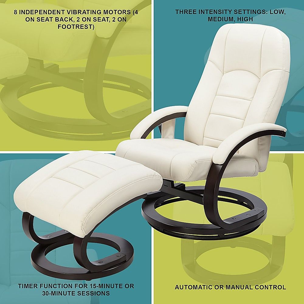 Massage Chair Recliner – 8-Motor Cream PU Leather Chair & Ottoman