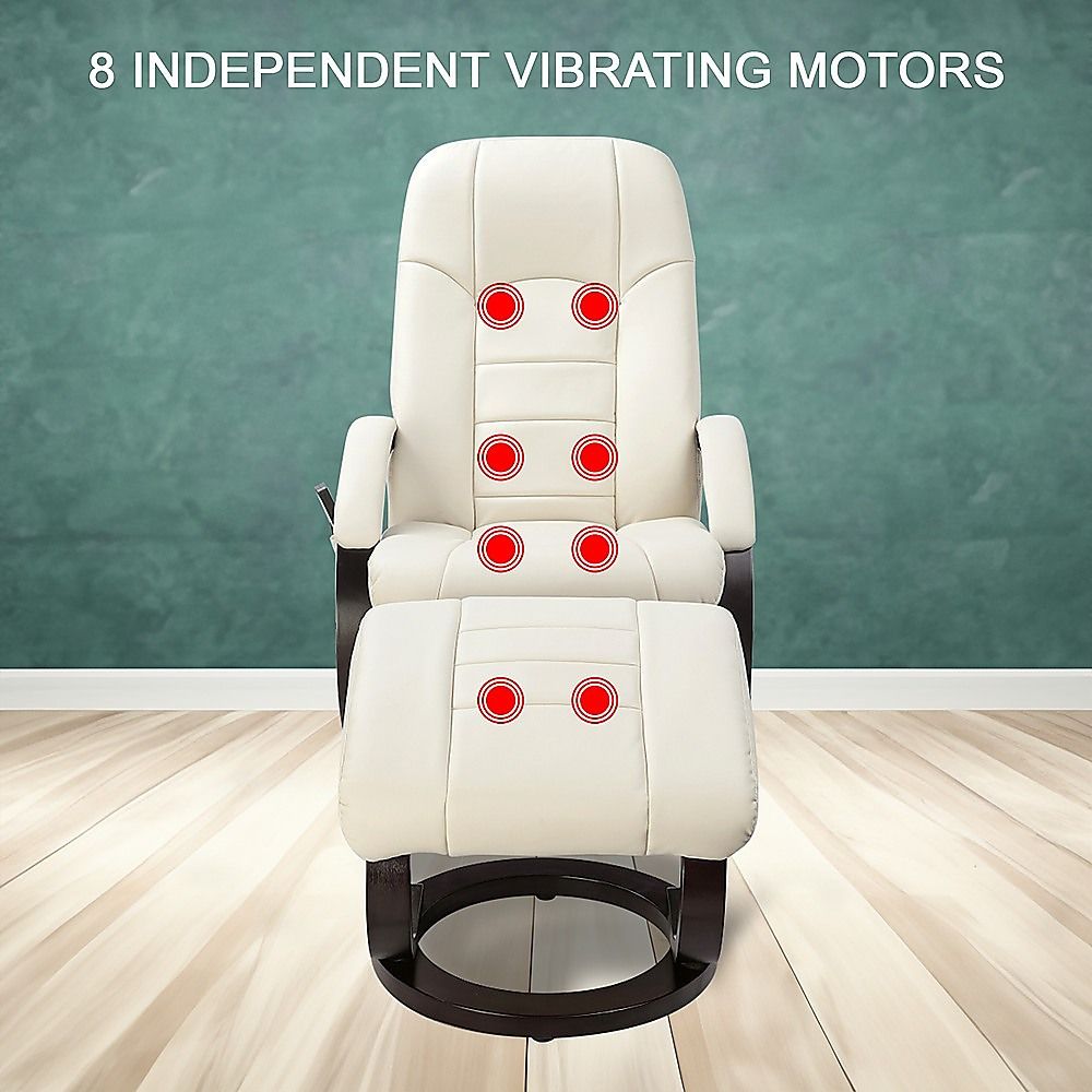 Massage Chair Recliner – 8-Motor Cream PU Leather Chair & Ottoman